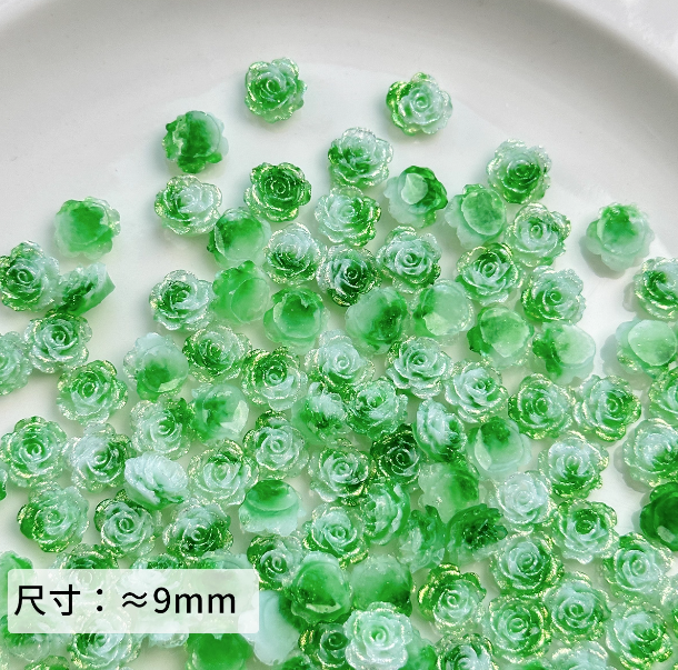 Mini Green Resin Rose Beads, About 9mm, for DIY Crafts, Jewelry Making