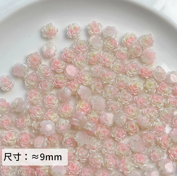 Mini Green Resin Rose Beads, About 9mm, for DIY Crafts, Jewelry Making