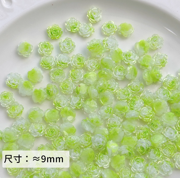 Mini Green Resin Rose Beads, About 9mm, for DIY Crafts, Jewelry Making