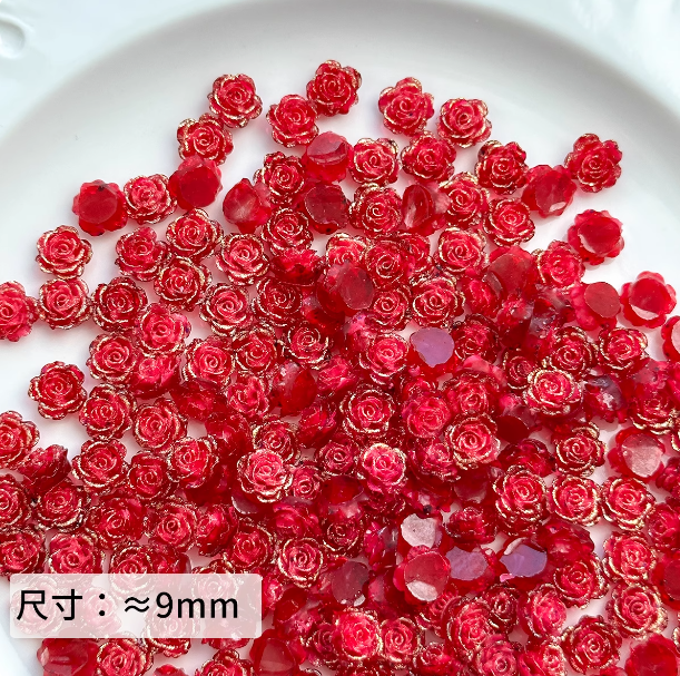 Mini Green Resin Rose Beads, About 9mm, for DIY Crafts, Jewelry Making
